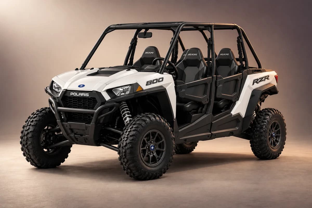 AI-generated studio illustration of the Polaris rzr 800 4-seat model family; actual generation, trim, color and specification require operator confirmation