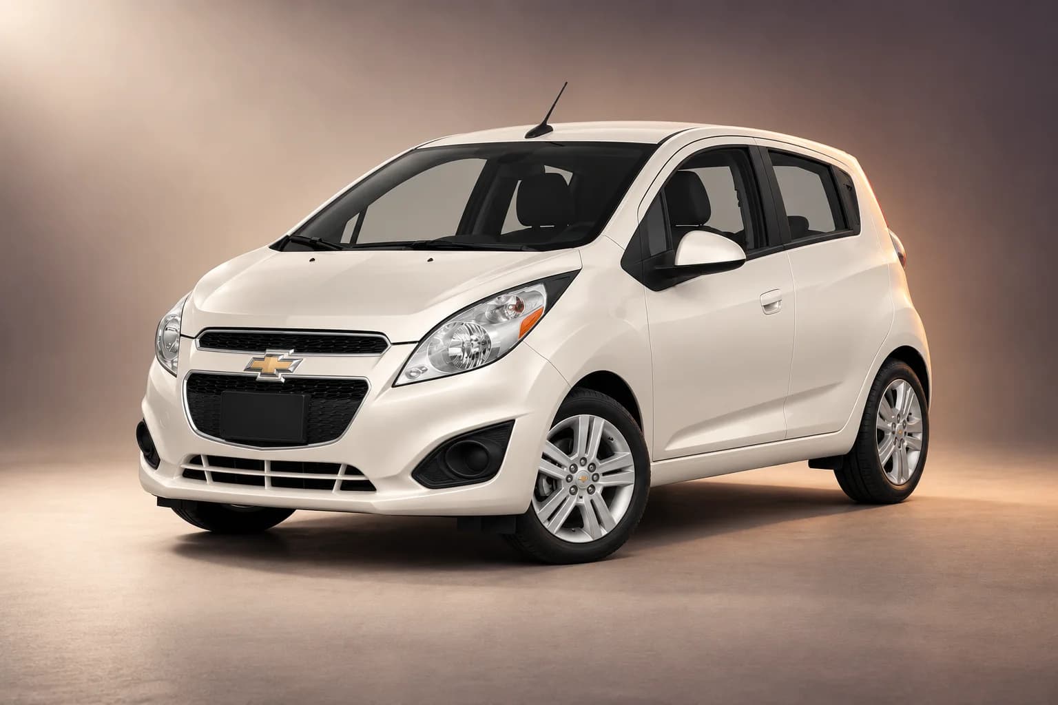 AI-omarbetad representativ studioillustration av modellfamiljen Chevrolet spark; faktisk generation, utrustningsnivå, färg och specifikation måste bekräftas av uthyraren