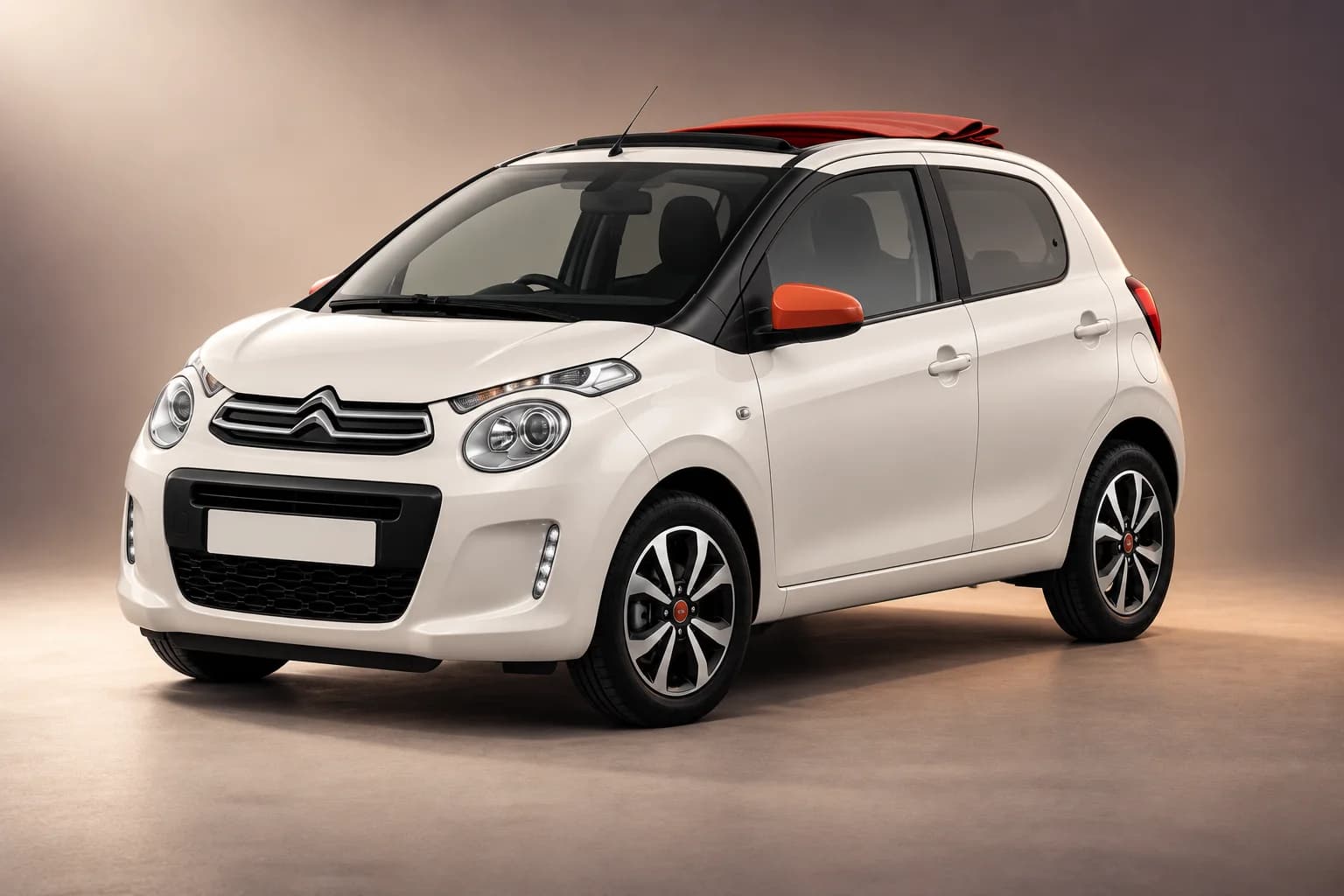 AI-restyled representative studio illustration of the Citroen c1 open-roof model family; actual generation, trim, color and specification require operator confirmation