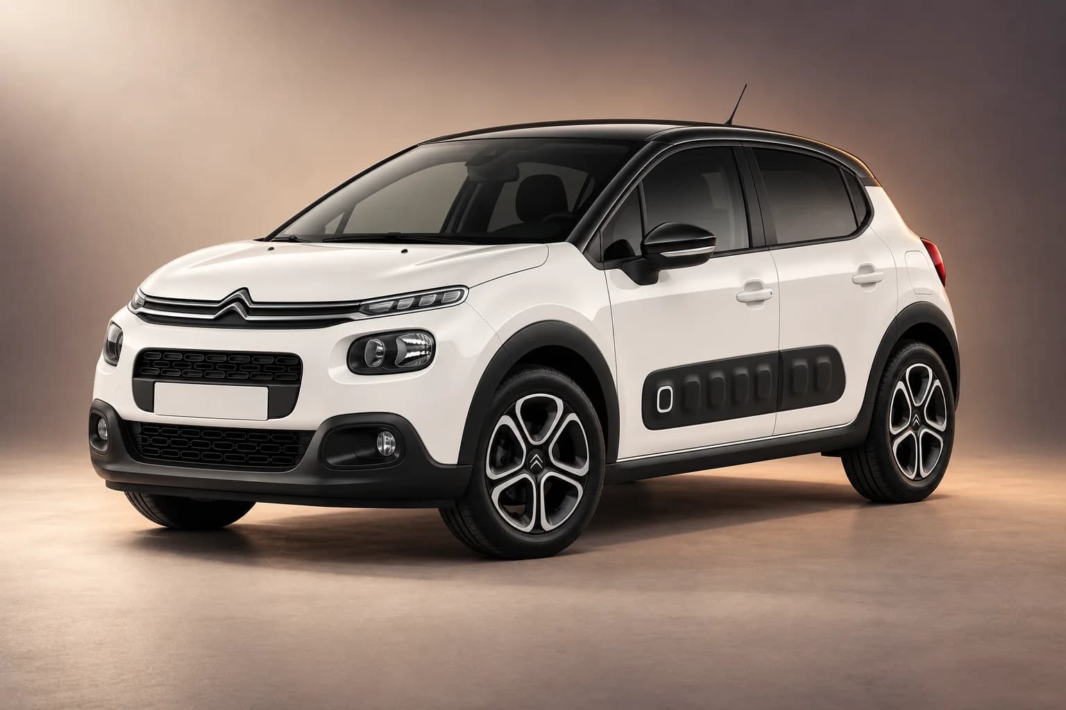 AI-restyled representative studio illustration of the Citroen c3 model family; actual generation, trim, color and specification require operator confirmation