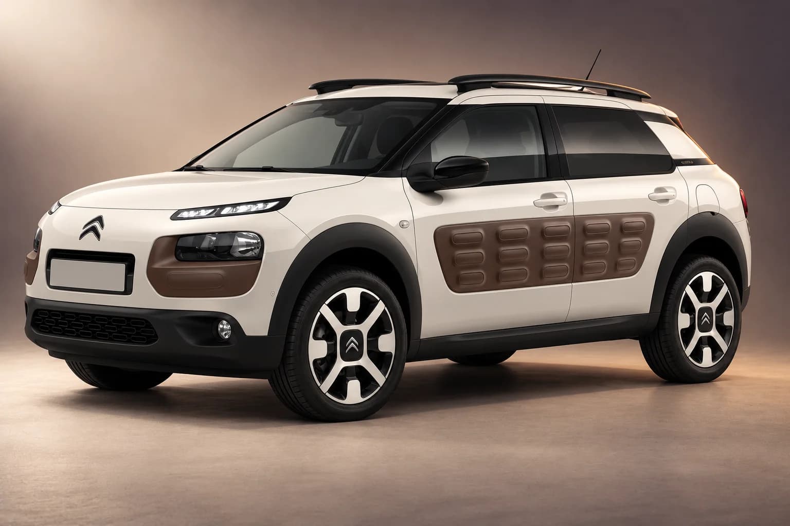 Ilustración de estudio representativa, reestilizada con IA, de la familia de modelos Citroen c4 cactus; la generación, el acabado, el color y las especificaciones reales requieren la confirmación del operador