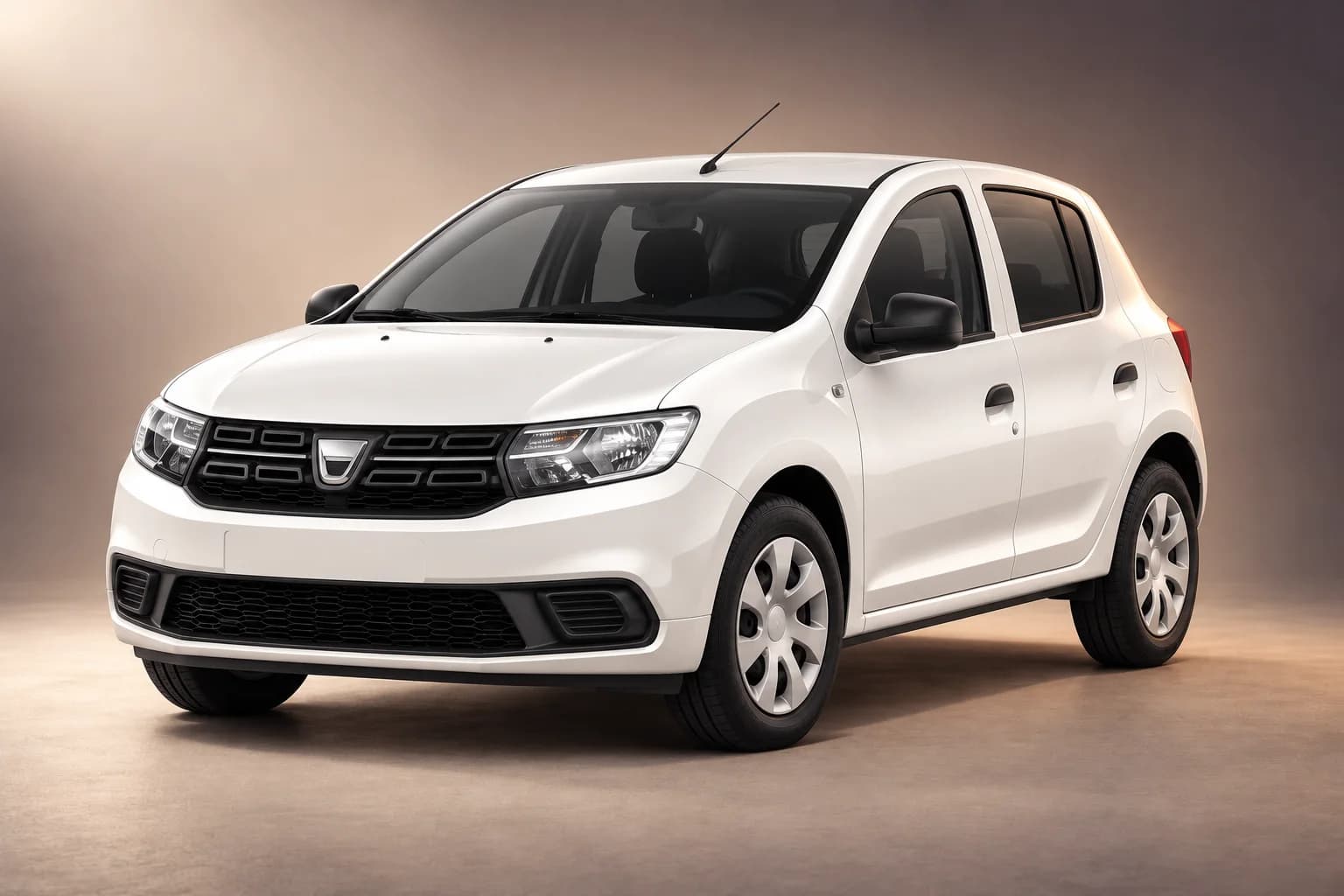 AI-restyled representative studio illustration of the Dacia sandero model family; actual generation, trim, color and specification require operator confirmation