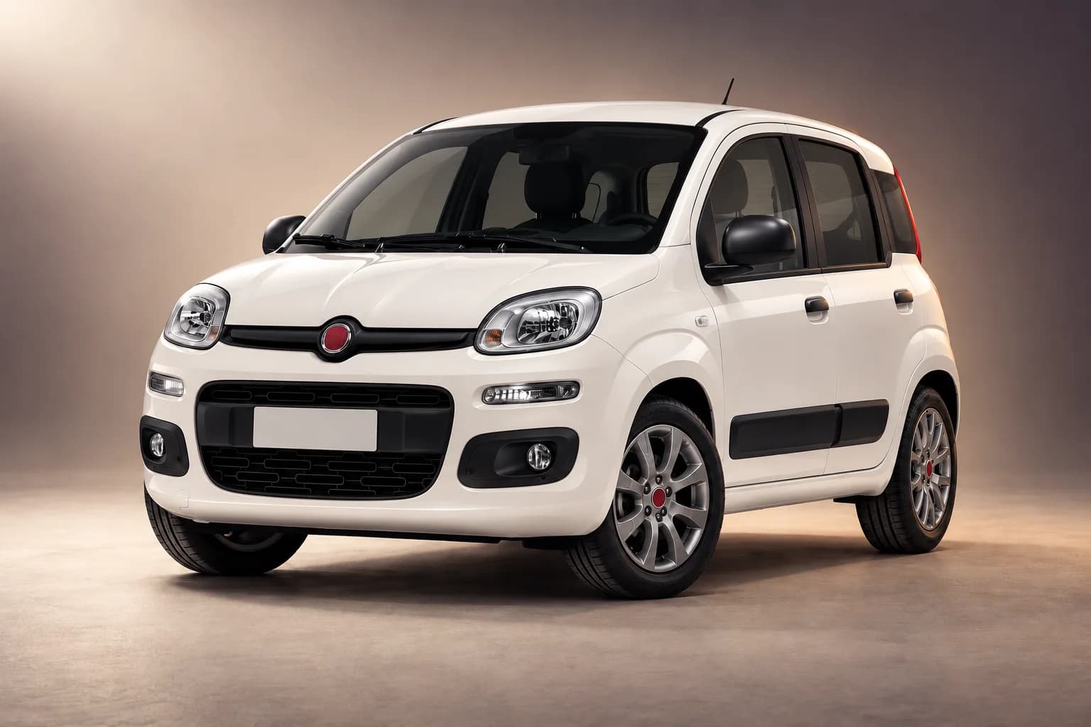 AI-restyled representative studio illustration of the Fiat panda model family; actual generation, trim, color and specification require operator confirmation