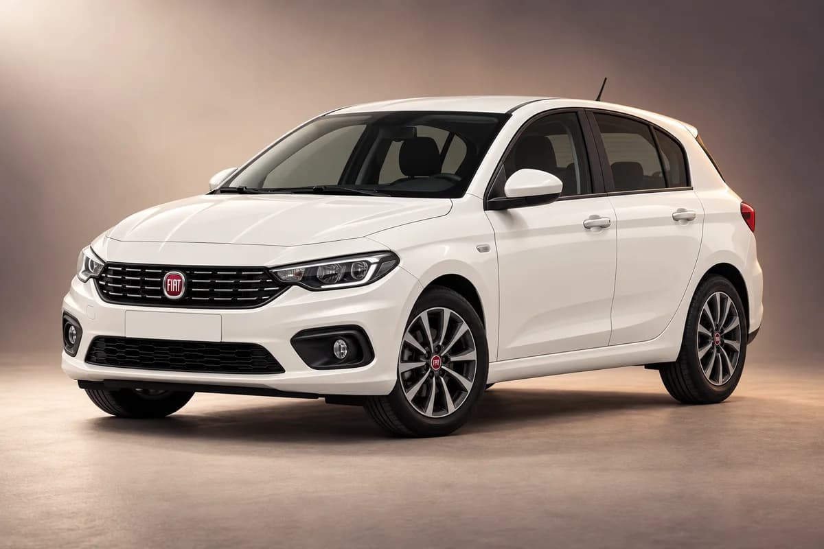 AI-generated studio illustration of the Fiat tipo hatchback model family; actual generation, trim, color and specification require operator confirmation