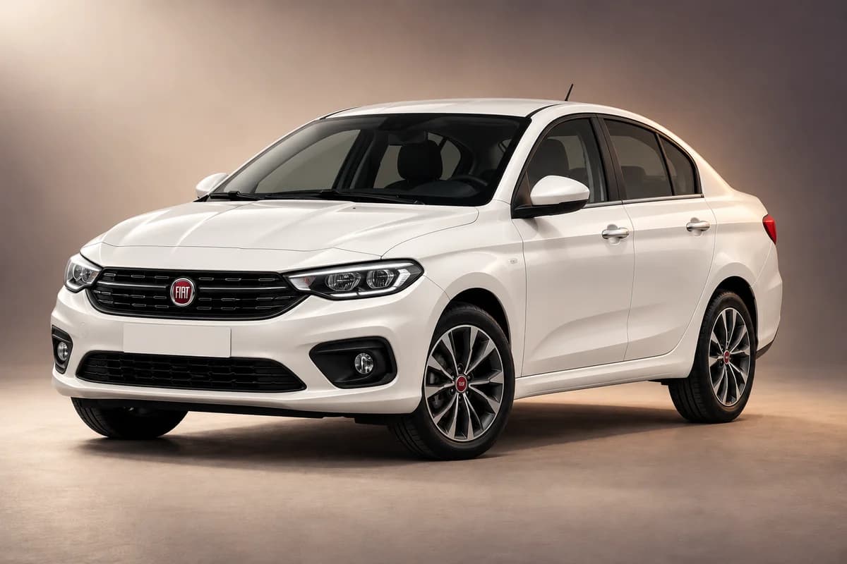 AI-generated studio illustration of the Fiat tipo sedan model family; actual generation, trim, color and specification require operator confirmation