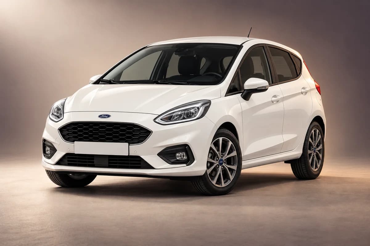 AI-generated studio illustration of the Ford fiesta model family; actual generation, trim, color and specification require operator confirmation