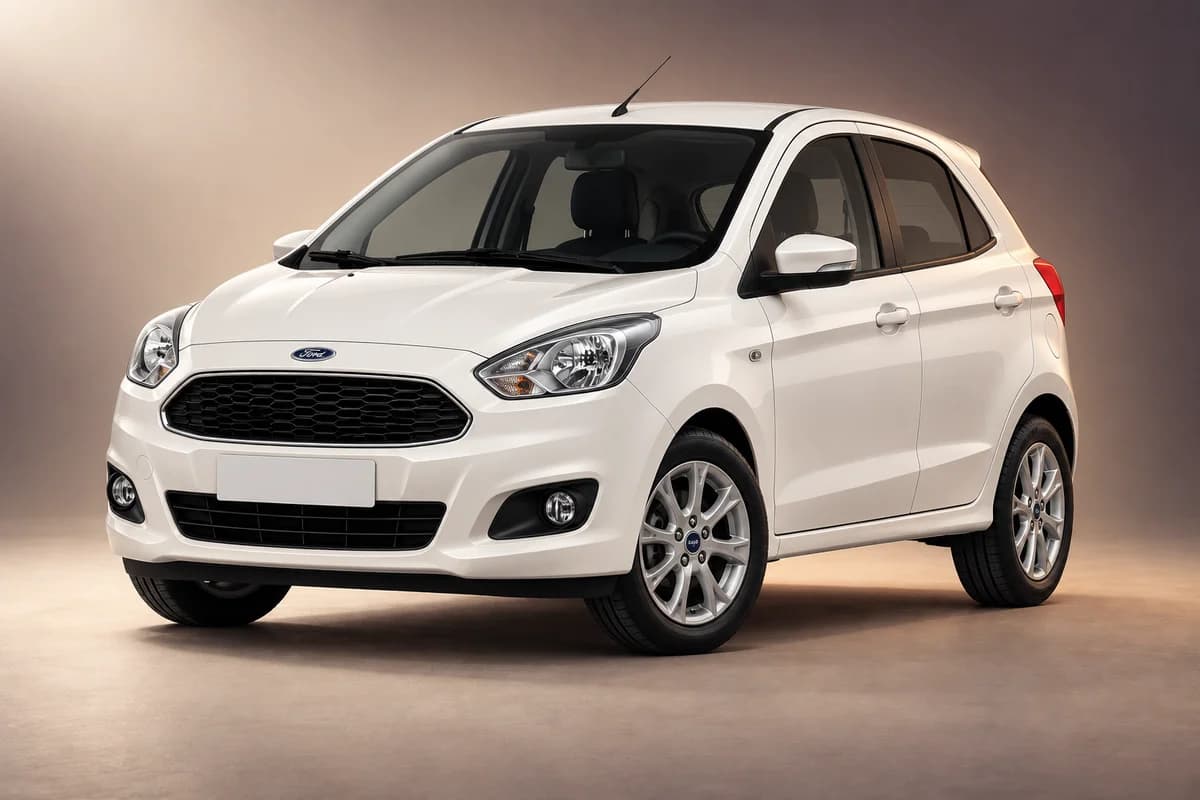 KI-generierte Studioillustration der Modellfamilie Ford ka plus; tatsächliche Generation, Ausstattungsvariante, Farbe und Spezifikation muss der Vermieter bestätigen