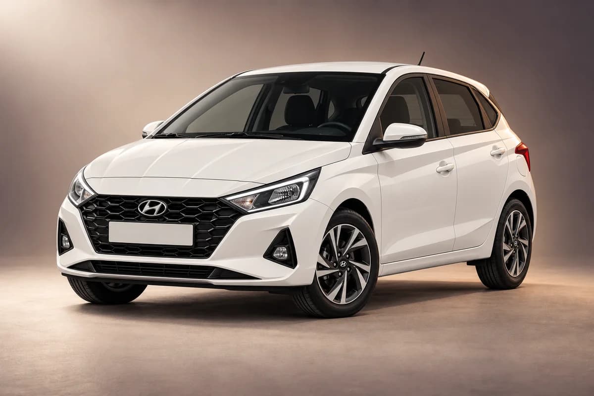 AI-generated studio illustration of the Hyundai i20 model family; actual generation, trim, color and specification require operator confirmation