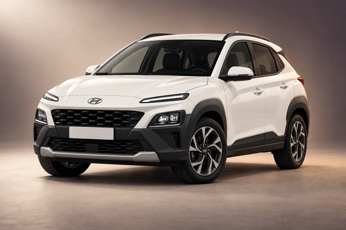 AI-generated studio illustration of the Hyundai kona model family; actual generation, trim, color and specification require operator confirmation