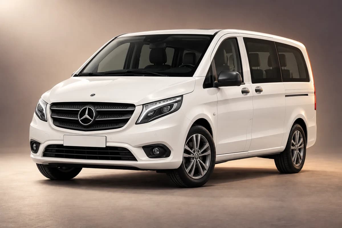 AI-generated studio illustration of the Mercedes-Benz vito model family; actual generation, trim, color and specification require operator confirmation