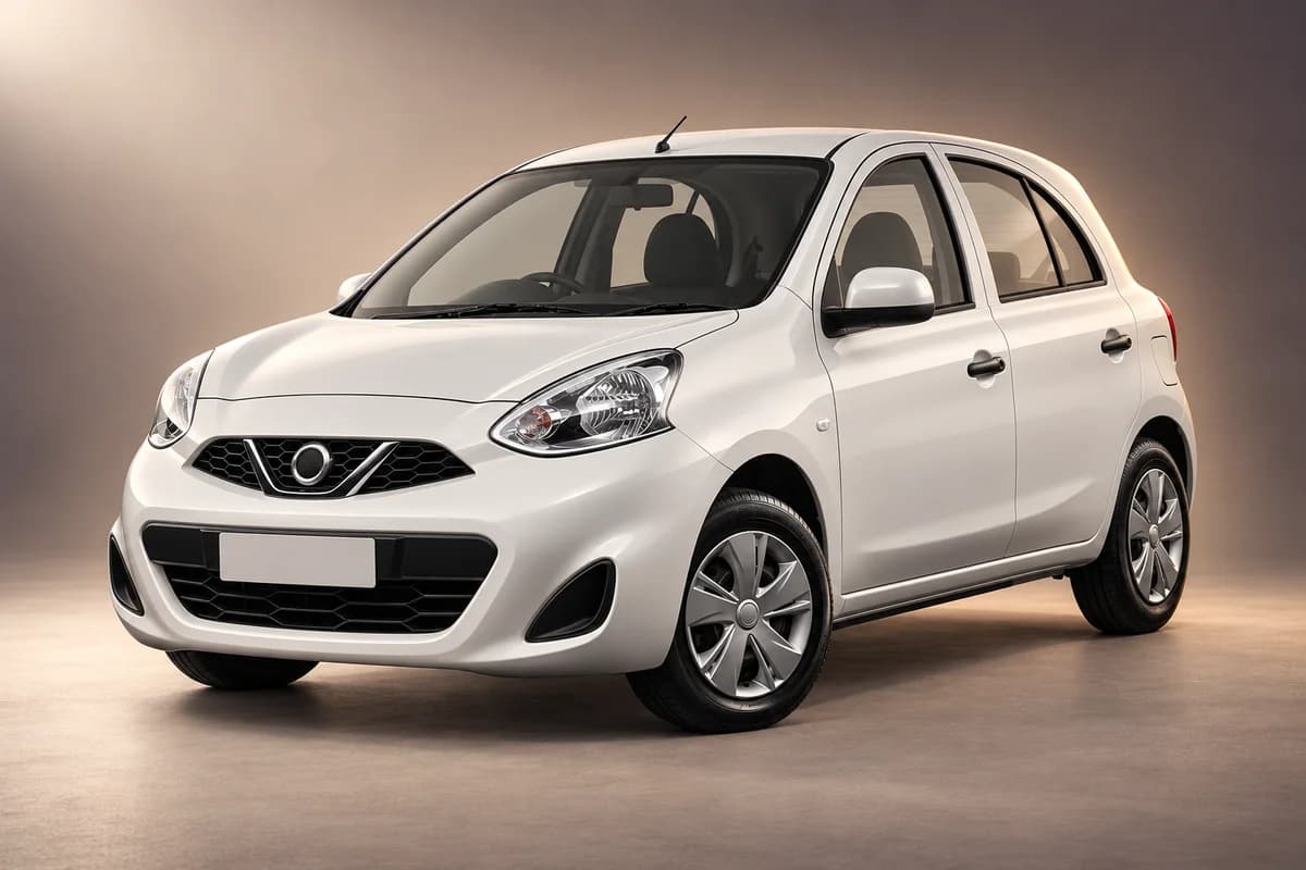 AI-omarbetad representativ studioillustration av modellfamiljen Nissan micra; faktisk generation, utrustningsnivå, färg och specifikation måste bekräftas av uthyraren