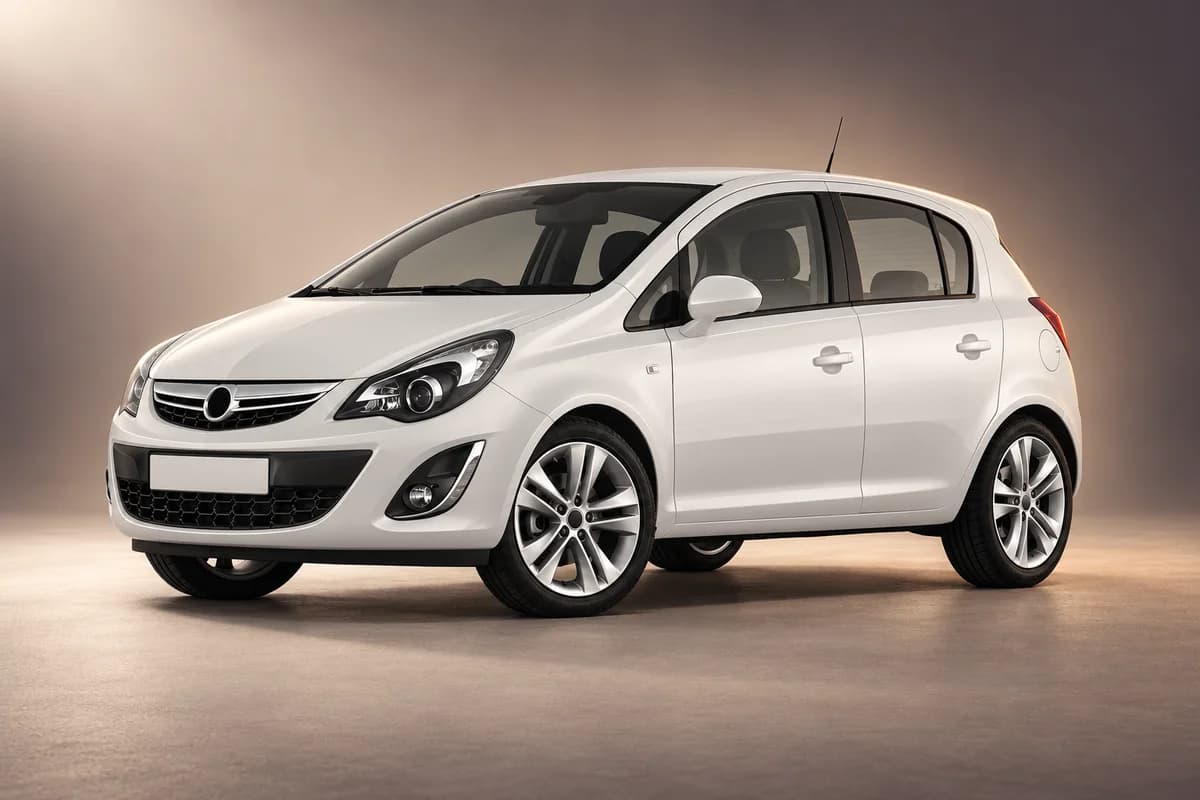 AI-omarbetad representativ studioillustration av modellfamiljen Opel corsa; faktisk generation, utrustningsnivå, färg och specifikation måste bekräftas av uthyraren