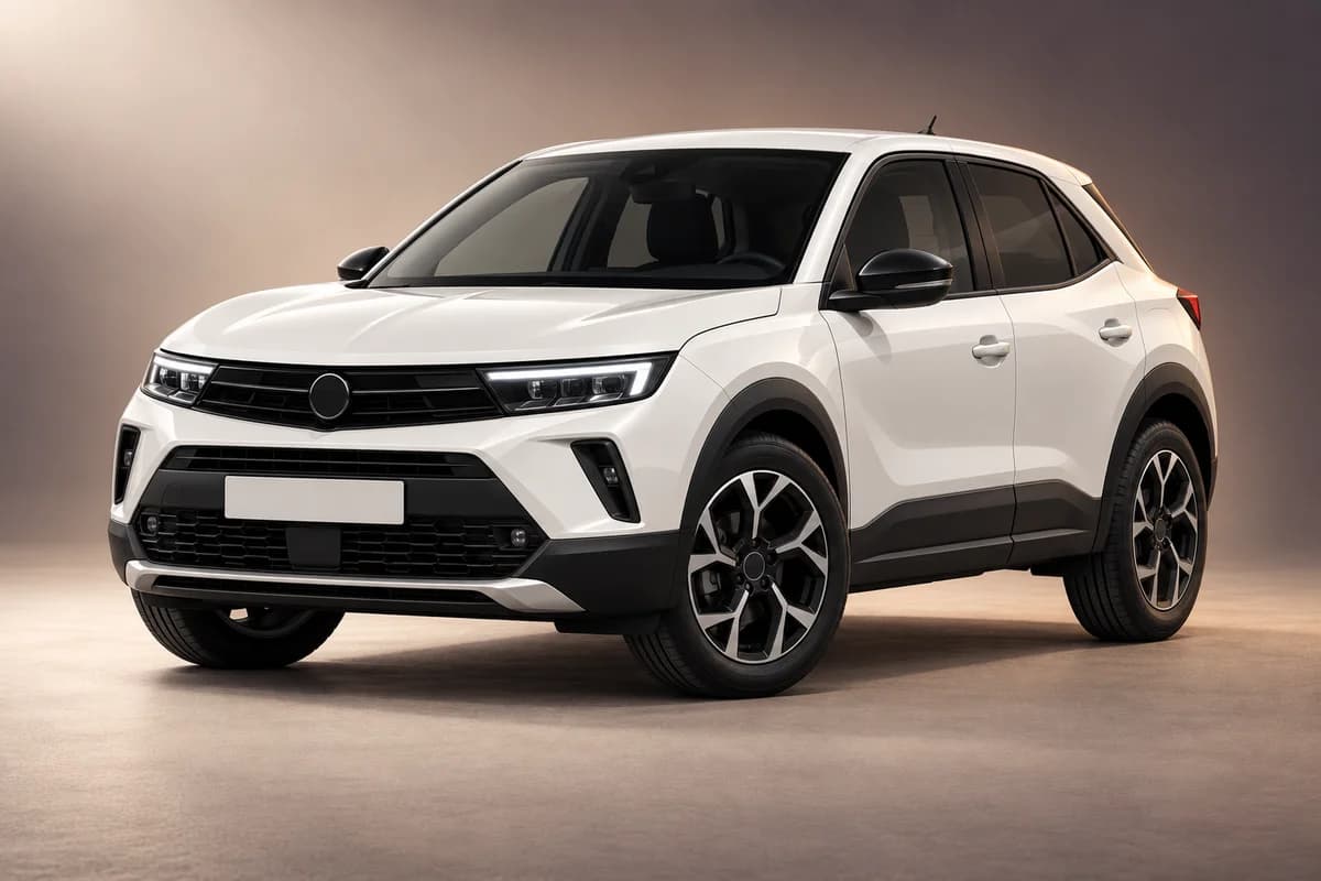 Ilustración de estudio generada con IA de la familia de modelos Opel mokka; la generación, el acabado, el color y las especificaciones reales requieren la confirmación del operador