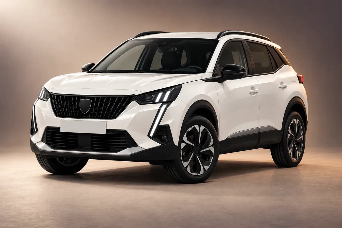AI-generated studio illustration of the Peugeot 2008 model family; actual generation, trim, color and specification require operator confirmation