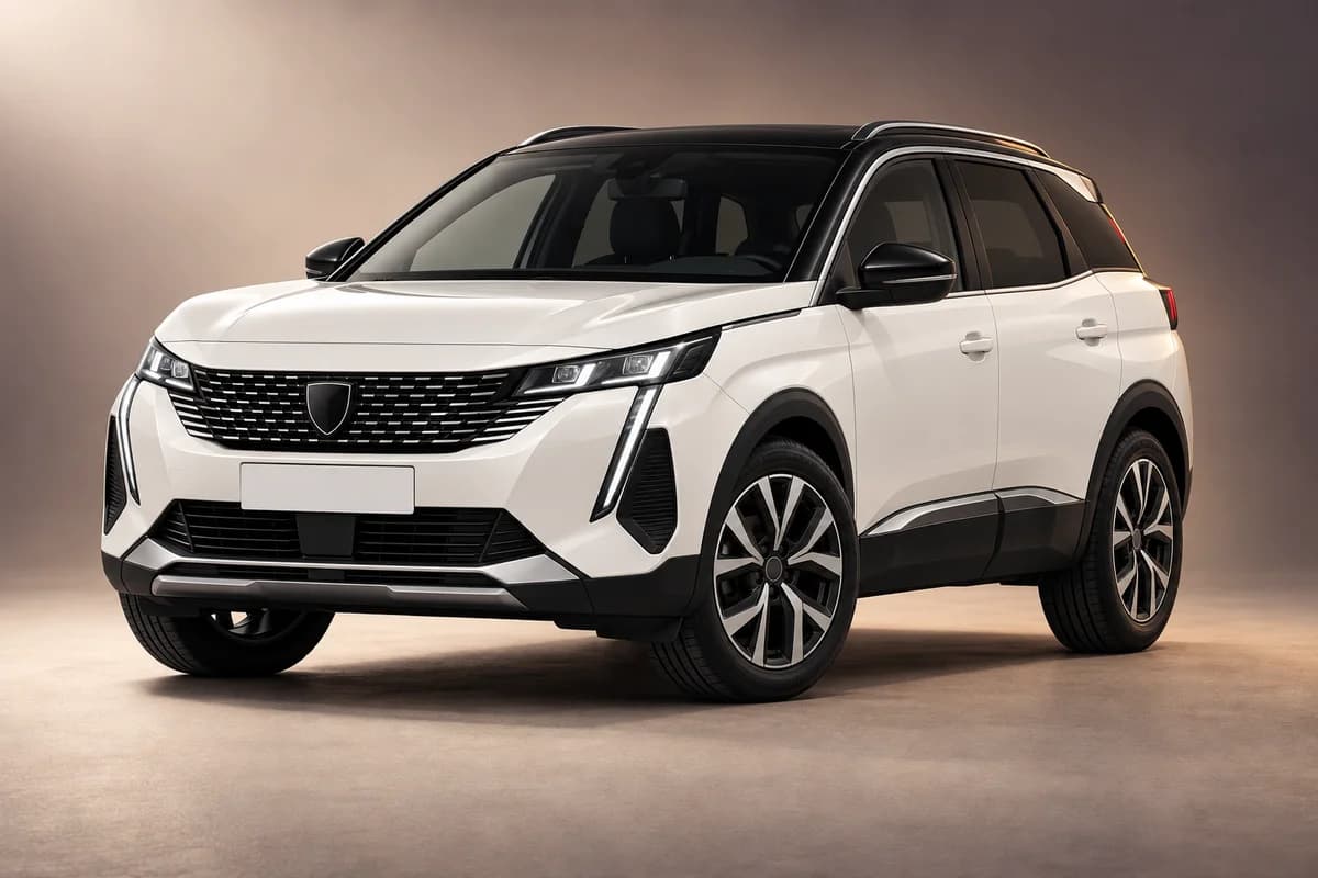 AI-generated studio illustration of the Peugeot 3008 model family; actual generation, trim, color and specification require operator confirmation