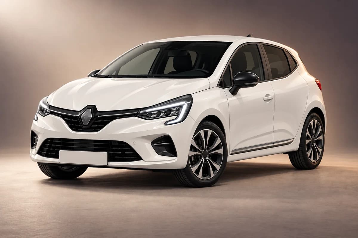 AI-generated studio illustration of the Renault clio model family; actual generation, trim, color and specification require operator confirmation