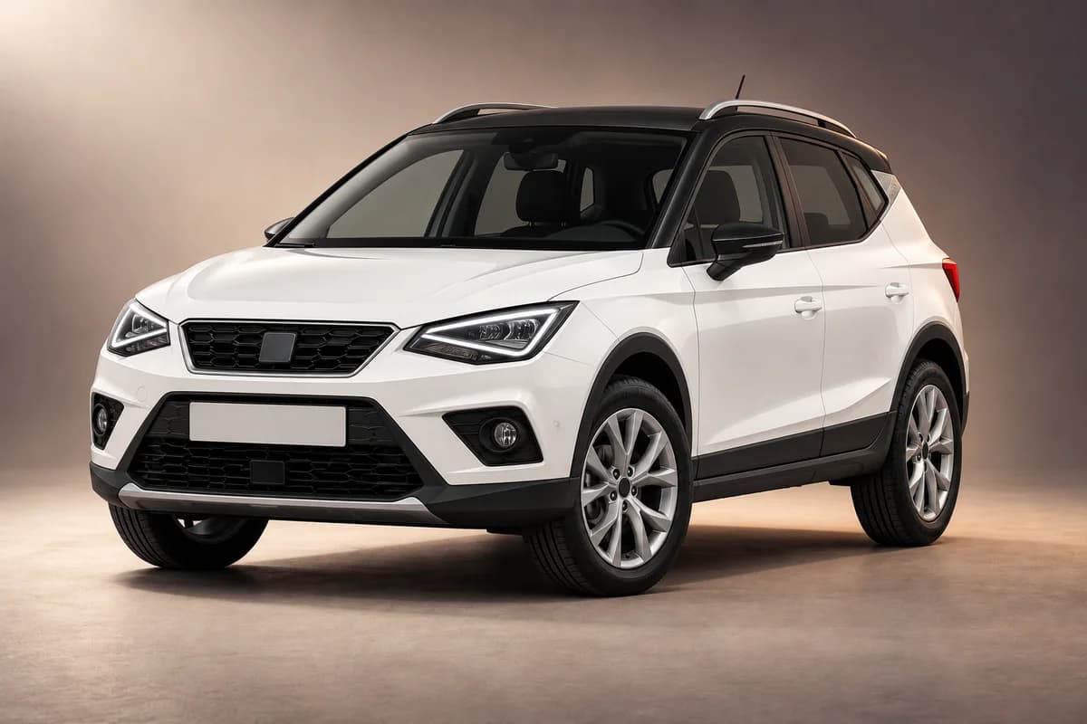 Ilustración de estudio generada con IA de la familia de modelos Seat arona; la generación, el acabado, el color y las especificaciones reales requieren la confirmación del operador