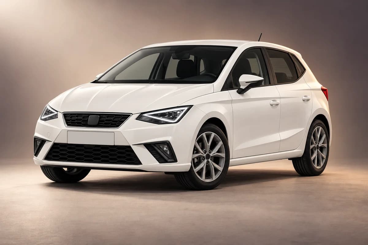 AI-generated studio illustration of the Seat ibiza model family; actual generation, trim, color and specification require operator confirmation