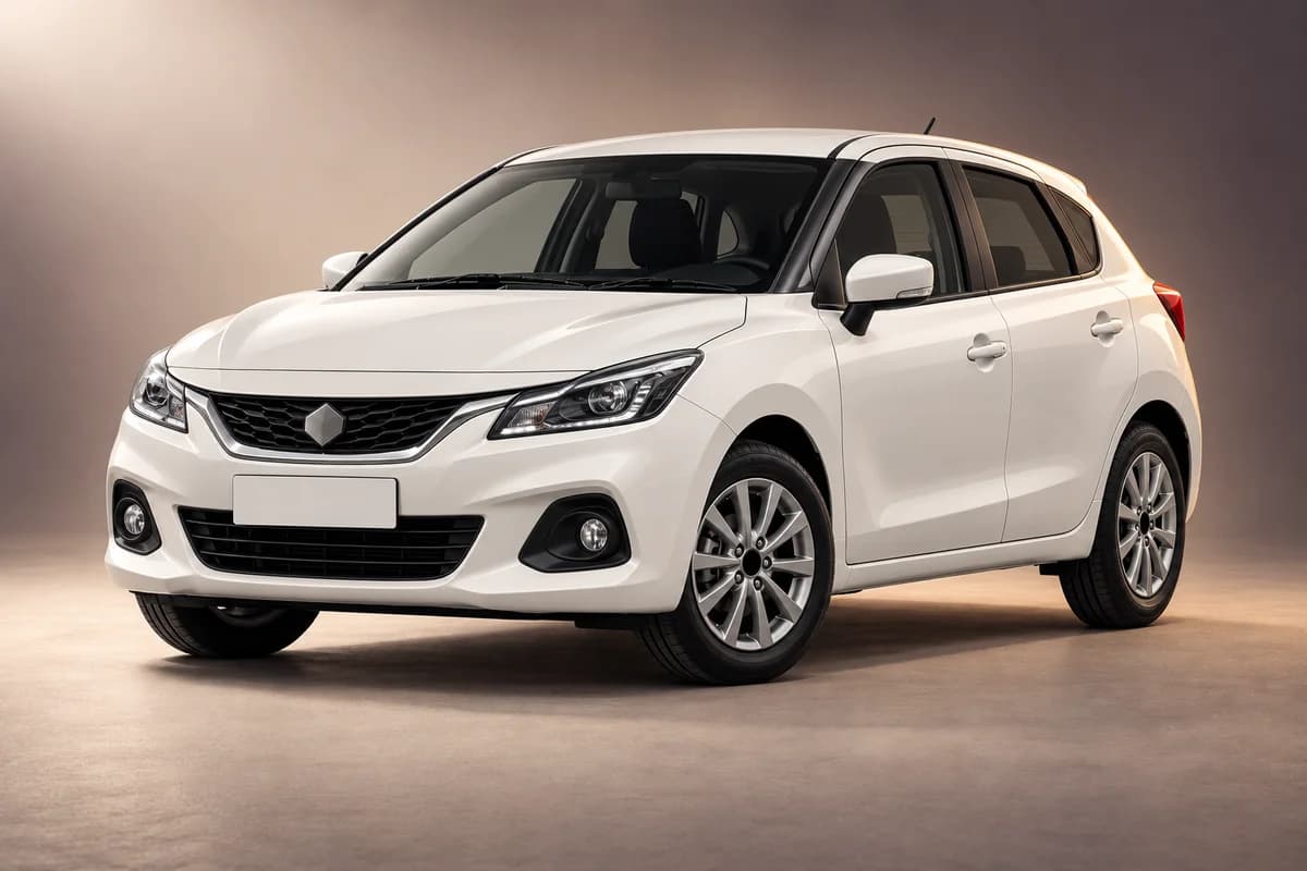 AI-generated studio illustration of the Suzuki baleno model family; actual generation, trim, color and specification require operator confirmation