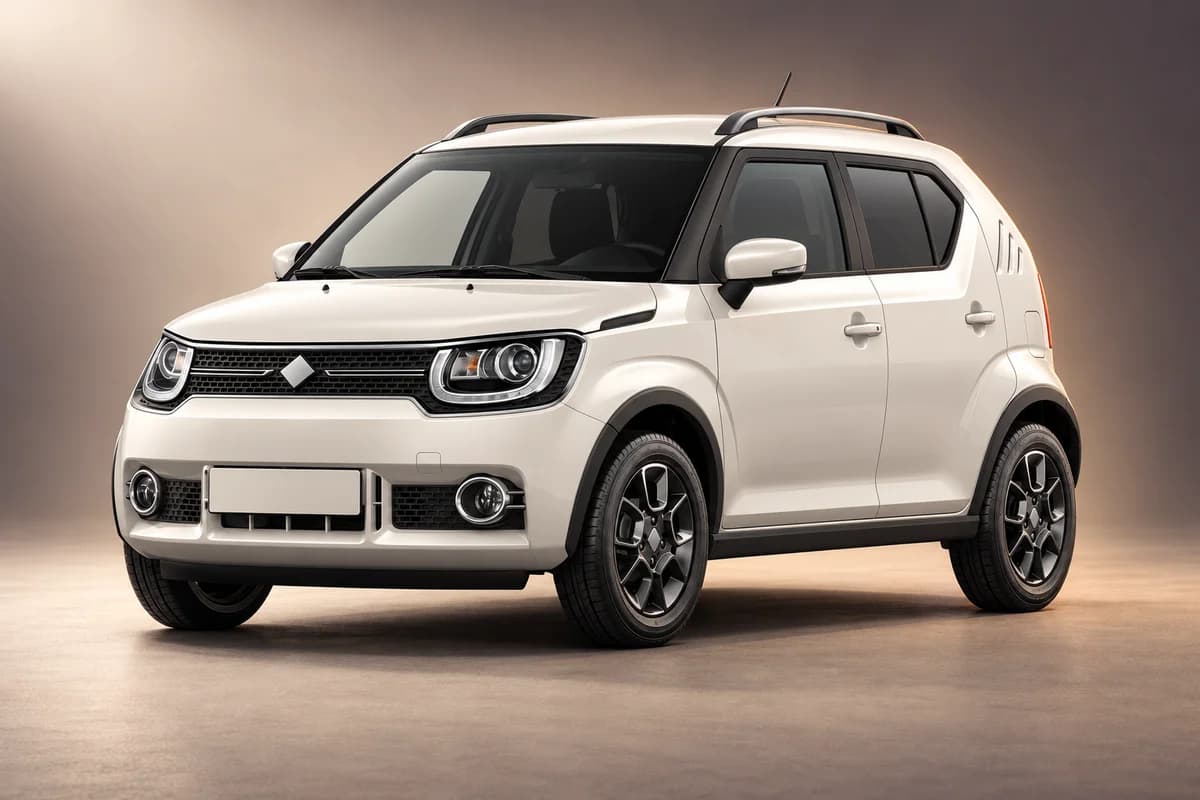 Per KI neu gestaltete repräsentative Studioillustration der Modellfamilie Suzuki ignis 4x4; tatsächliche Generation, Ausstattungsvariante, Farbe und Spezifikation muss der Vermieter bestätigen