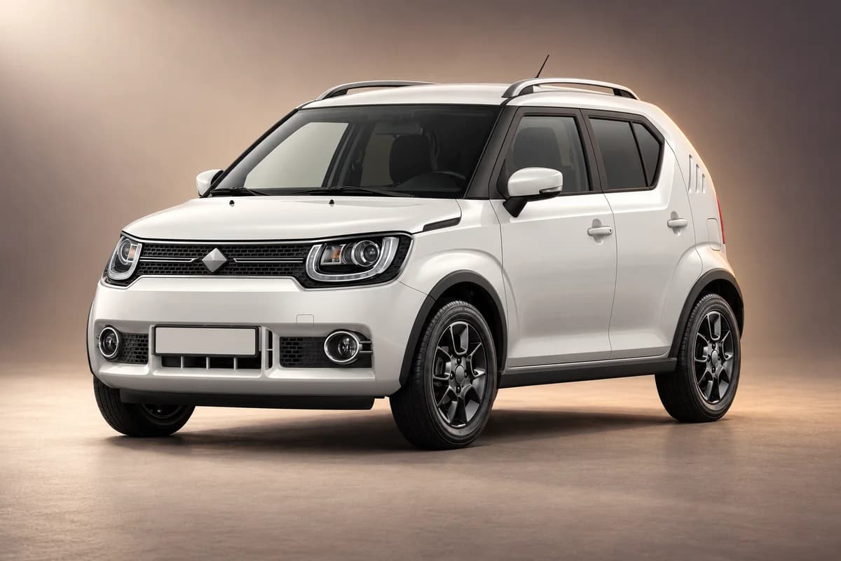 Per KI neu gestaltete repräsentative Studioillustration der Modellfamilie Suzuki ignis; tatsächliche Generation, Ausstattungsvariante, Farbe und Spezifikation muss der Vermieter bestätigen