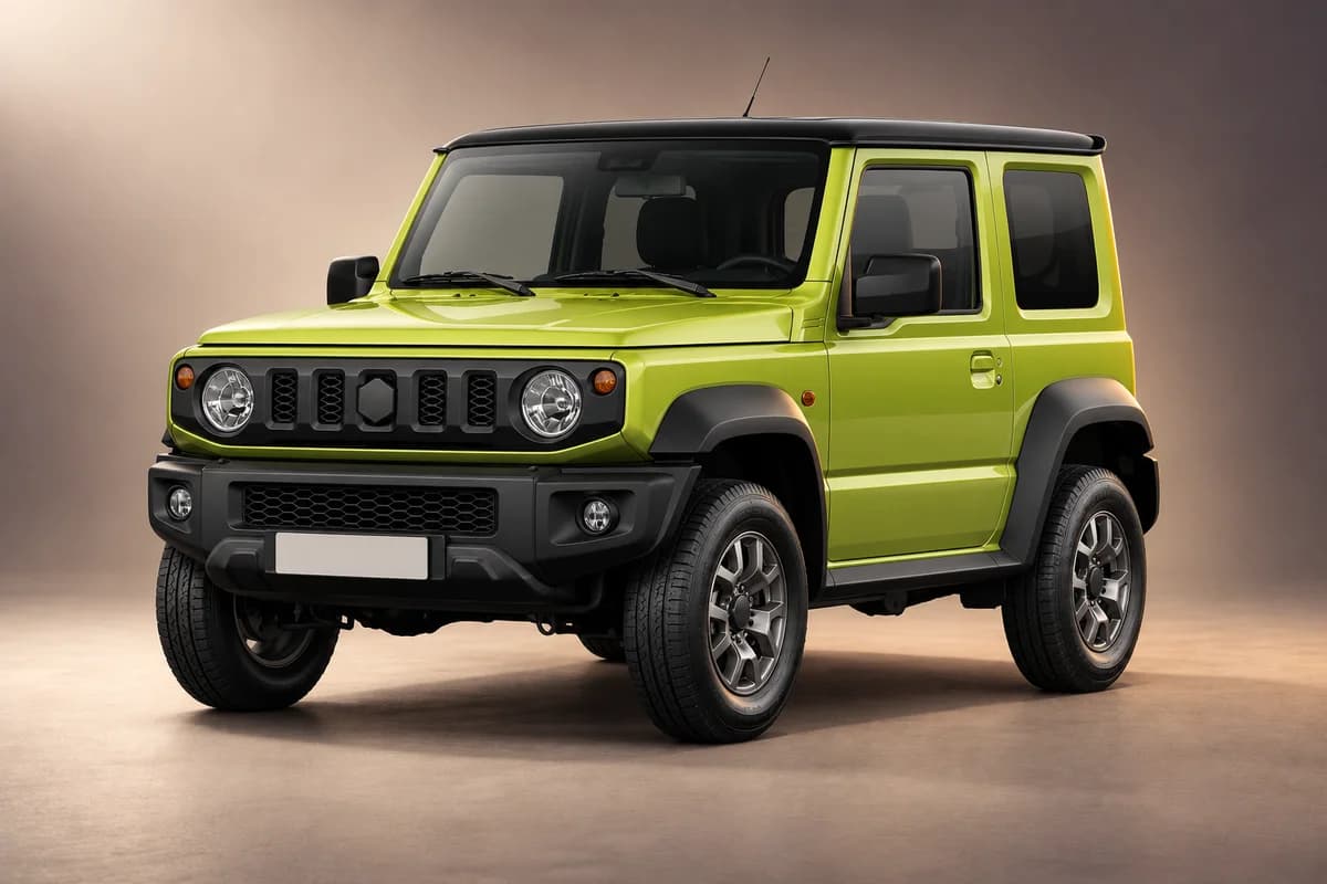 AI-restyled representative studio illustration of the Suzuki jimny model family; actual generation, trim, color and specification require operator confirmation