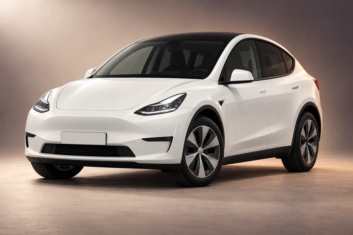 Ilustración de estudio generada con IA de la familia de modelos Tesla model y; la generación, el acabado, el color y las especificaciones reales requieren la confirmación del operador