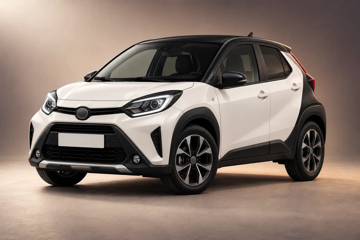 KI-generierte Studioillustration der Modellfamilie Toyota aygo x; tatsächliche Generation, Ausstattungsvariante, Farbe und Spezifikation muss der Vermieter bestätigen