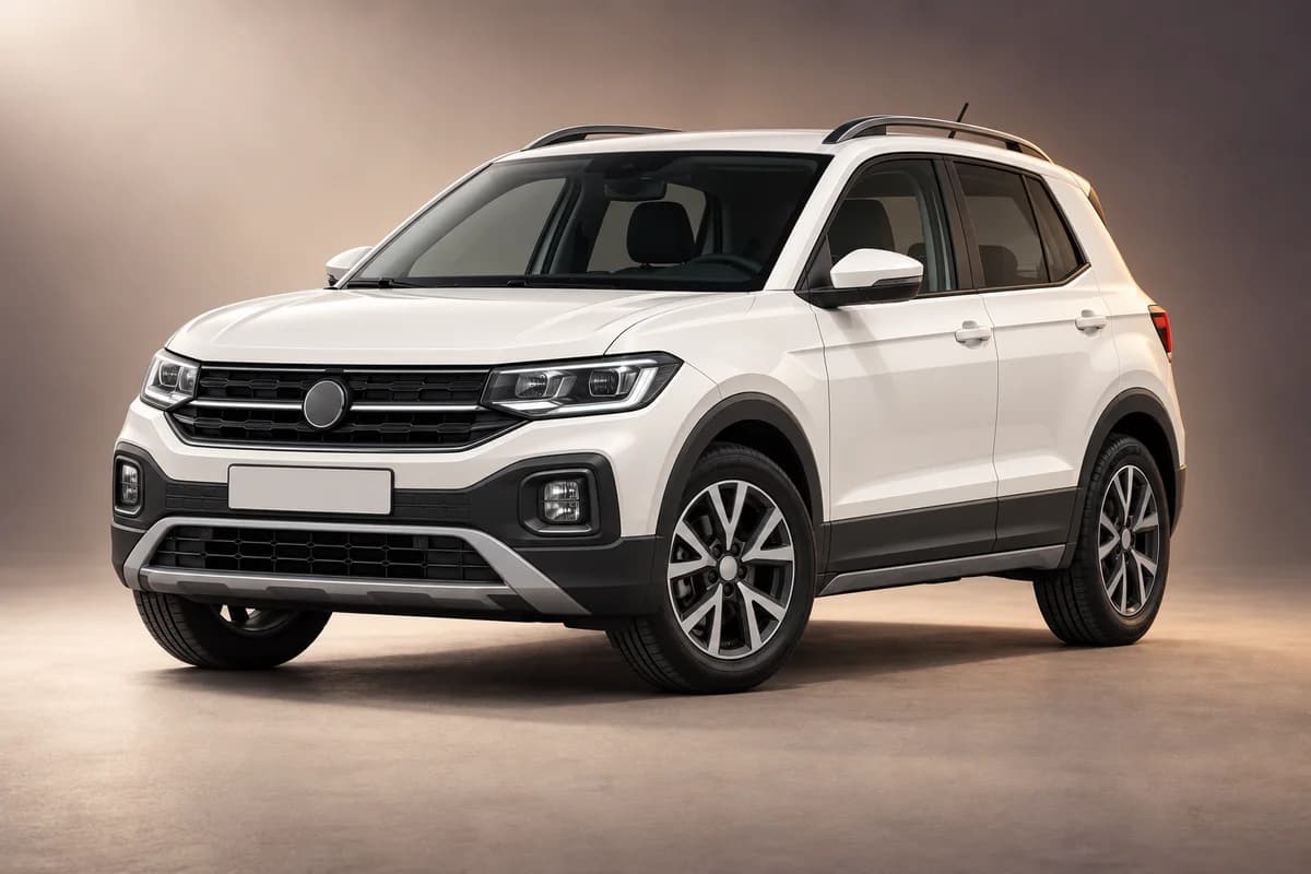 AI-genererad studioillustration av modellfamiljen Volkswagen t cross; faktisk generation, utrustningsnivå, färg och specifikation måste bekräftas av uthyraren