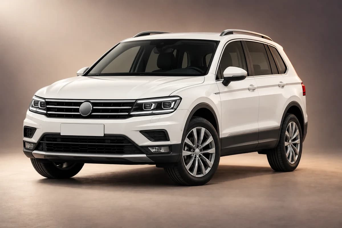 AI-genererad studioillustration av modellfamiljen Volkswagen tiguan; faktisk generation, utrustningsnivå, färg och specifikation måste bekräftas av uthyraren