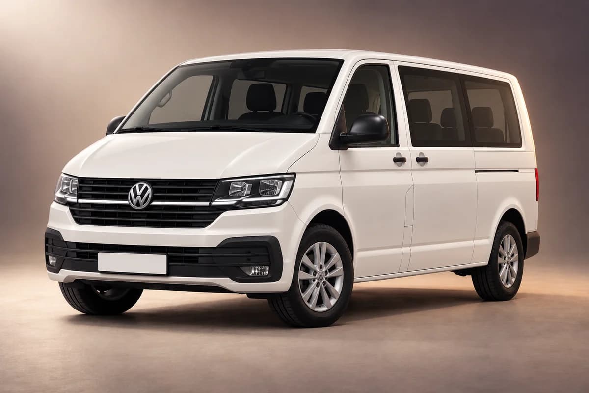 AI-generated studio illustration of the Volkswagen transporter model family; actual generation, trim, color and specification require operator confirmation
