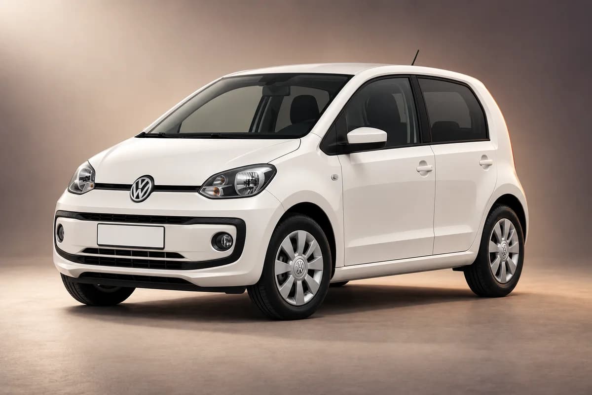 AI-restyled representative studio illustration of the Volkswagen up model family; actual generation, trim, color and specification require operator confirmation