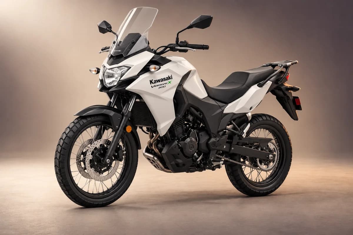 AI-generated studio illustration of the Kawasaki versys x 300 model family; actual generation, trim, color and specification require operator confirmation