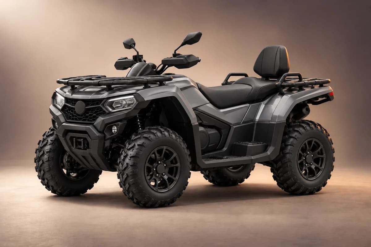 AI-generated studio illustration of the CFMoto 450 long model family; actual generation, trim, color and specification require operator confirmation