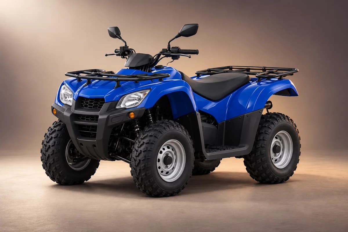 Illustration en studio générée par IA de la famille de modèles Kymco mxu 170 ; la génération, la finition, la couleur et les caractéristiques réelles doivent être confirmées par le loueur