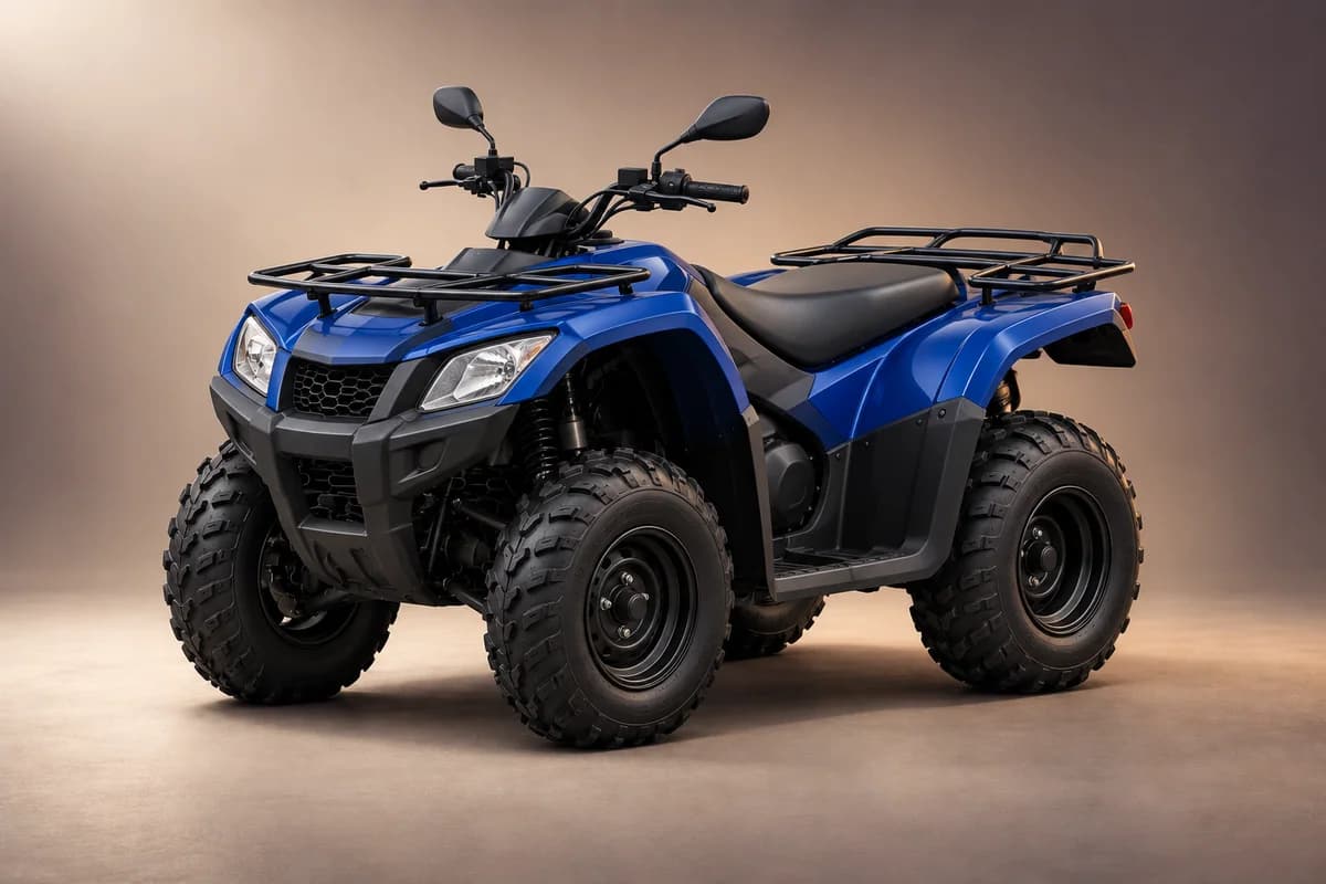 Illustration en studio générée par IA de la famille de modèles Kymco mxu 310 ; la génération, la finition, la couleur et les caractéristiques réelles doivent être confirmées par le loueur