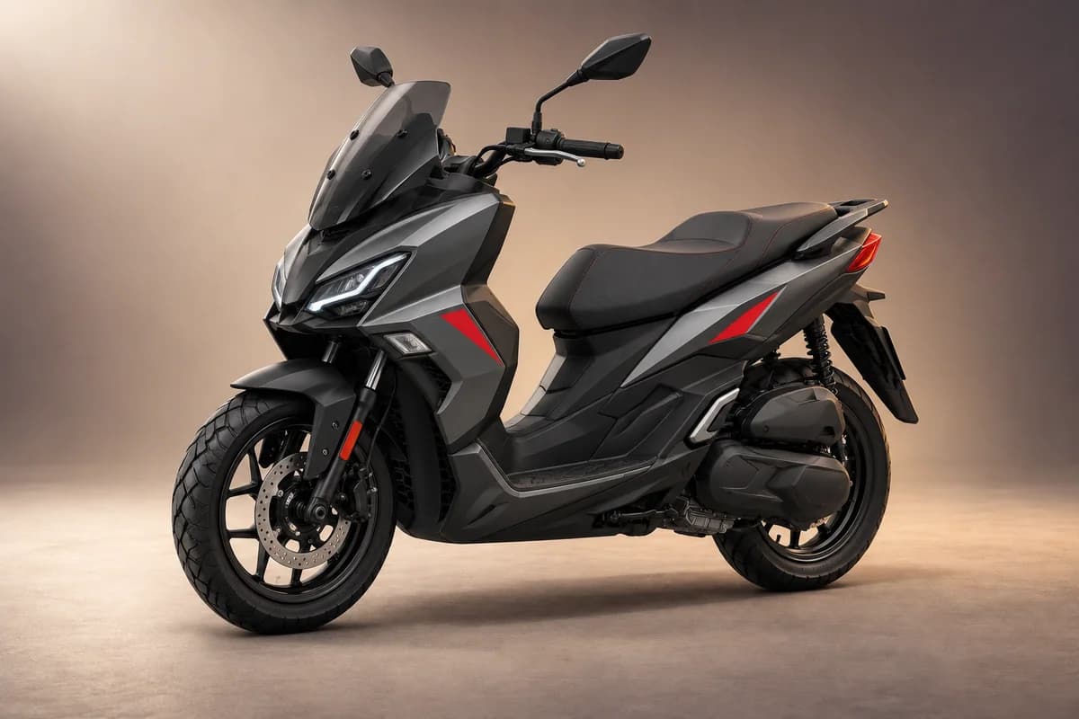 AI-generated studio illustration of the Aprilia sr gt sport 125 model family; actual generation, trim, color and specification require operator confirmation