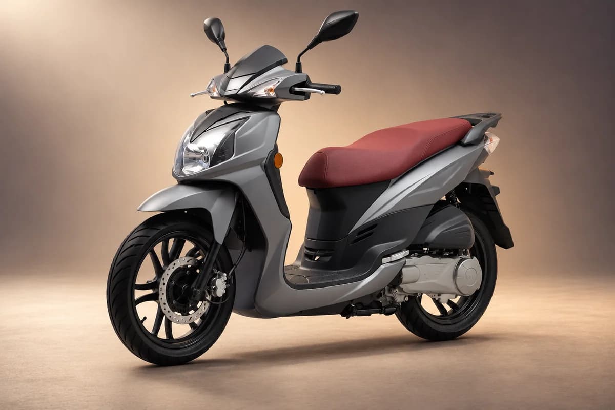 Per KI neu gestaltete repräsentative Studioillustration der Modellfamilie Generic scooter 125; tatsächliche Generation, Ausstattungsvariante, Farbe und Spezifikation muss der Vermieter bestätigen