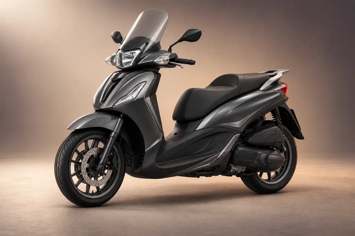 AI-generated studio illustration of the Piaggio beverly 350 sport touring model family; actual generation, trim, color and specification require operator confirmation