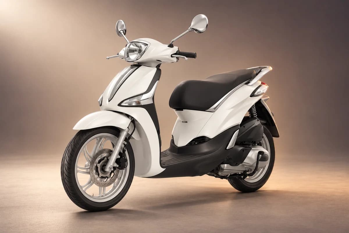 AI-restyled representative studio illustration of the Piaggio liberty 125 150 model family; actual generation, trim, color and specification require operator confirmation