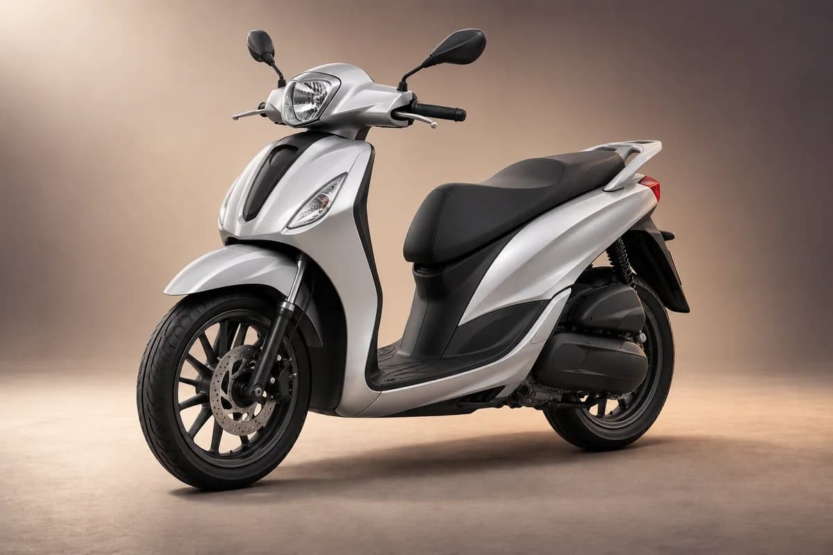 AI-generated studio illustration of the Piaggio medley 150 model family; actual generation, trim, color and specification require operator confirmation